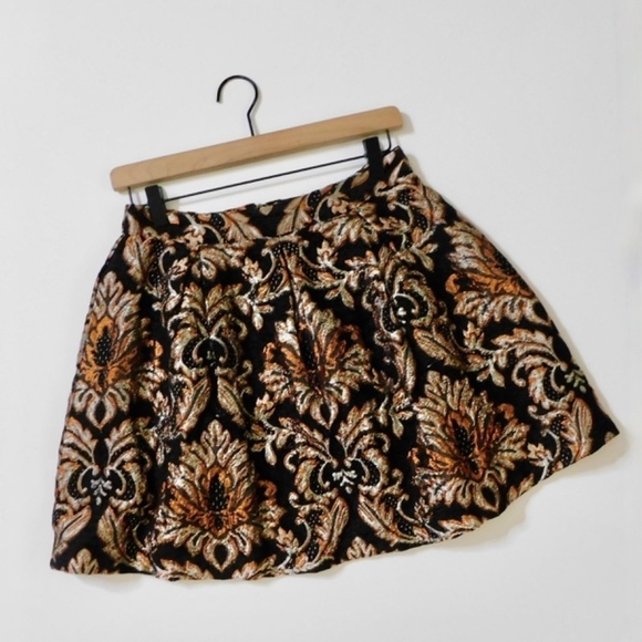 GIANNI BINI Lordice Metallic Brocade Floral Pleated Mini Skirt Festive Party M - Picture 3 of 11